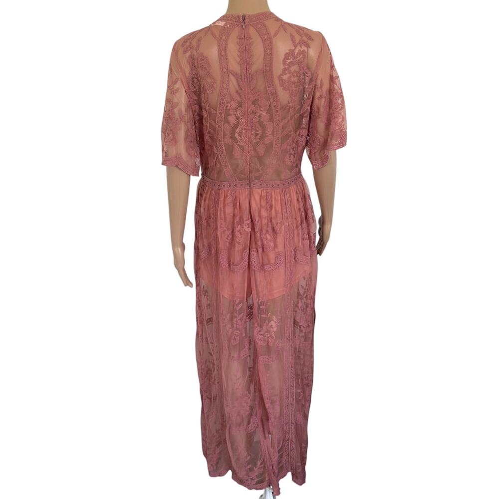 Honey Punch Burnt Coral Lace Maxi Romper Dress L Boho Festival Resort Cover Up - Picture 10 of 10